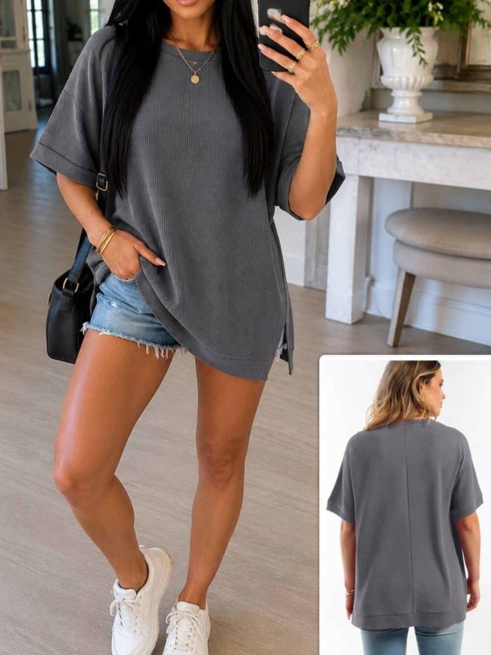 Oversized Waffle Knit T-Shirt